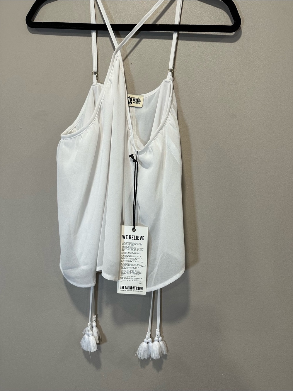 NWT Show Me Your Mumu Lex Tassel Top White Chiffon Cami Tank Size M